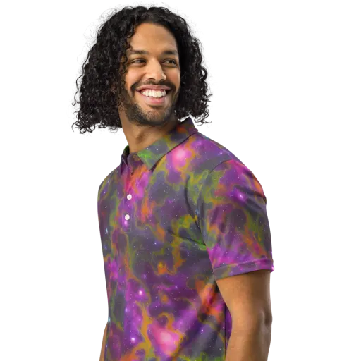 Orchid Cosmos on a Men's Slim Fit Polo Shirt