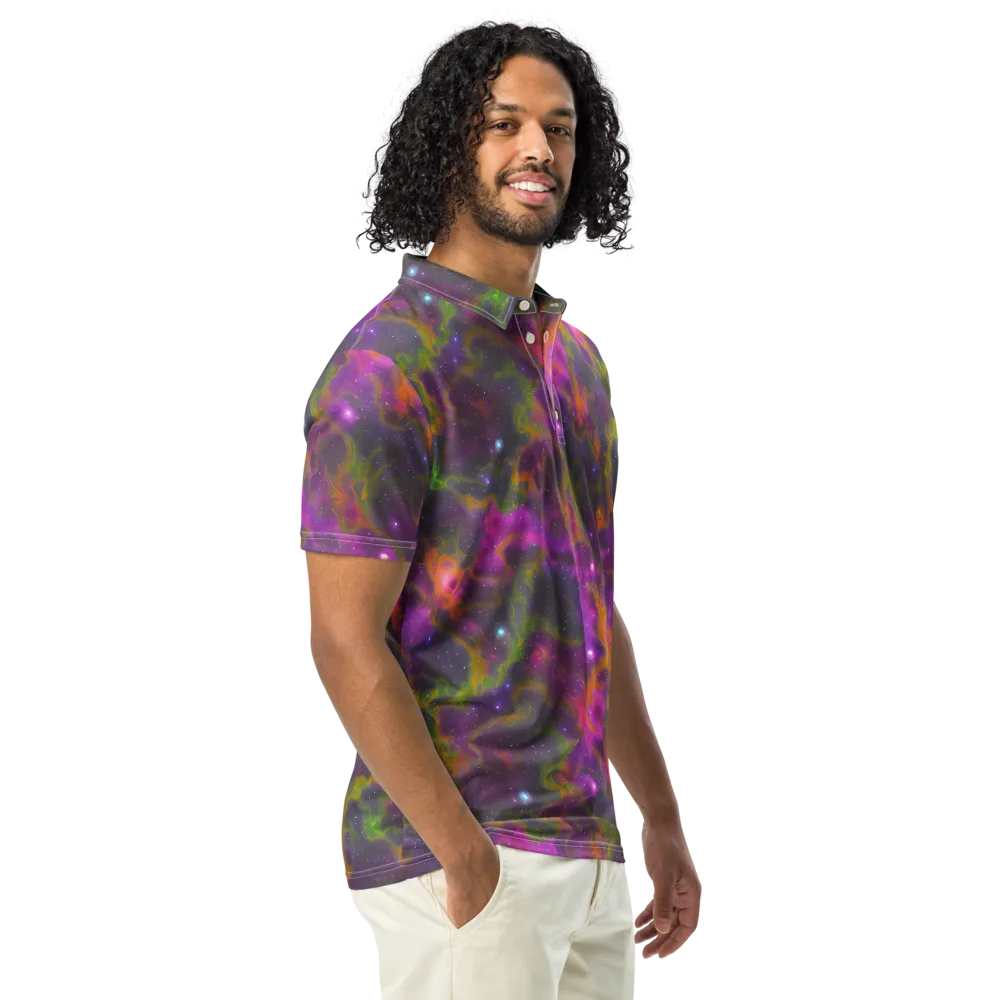 Orchid Cosmos on Men's Slim Fit Polo Shirt — Right Front