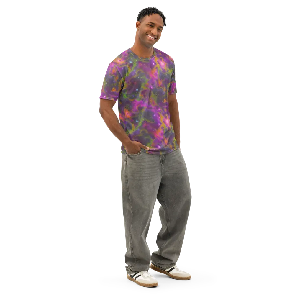 Orchid Cosmos on Men's Cotton Crew Neck T-Shirt — Right Front