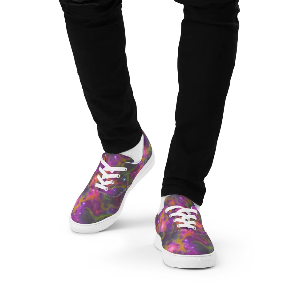 Orchid Cosmos on Men's Lace-Up Canvas Shoes — Front