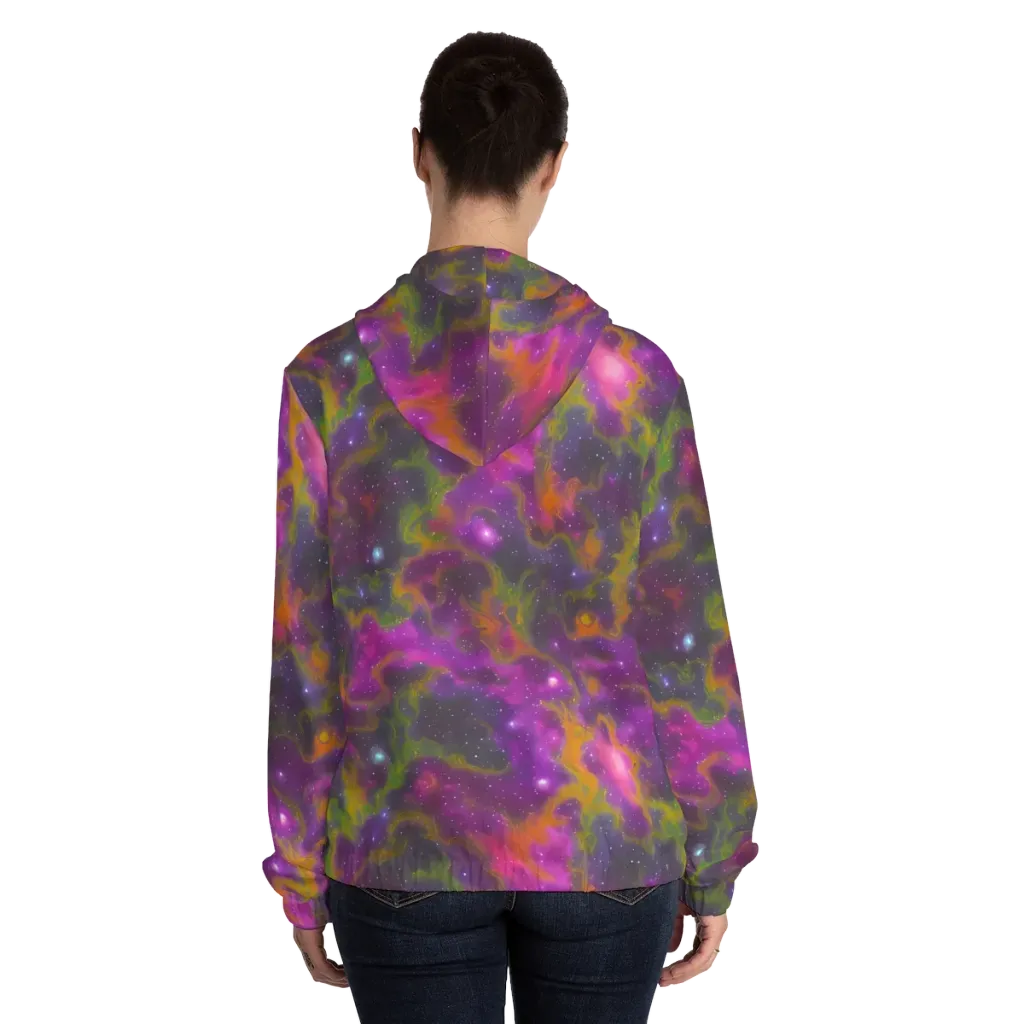 Orchid Cosmos on Women's Full-Zip Hoodie — Back On Person