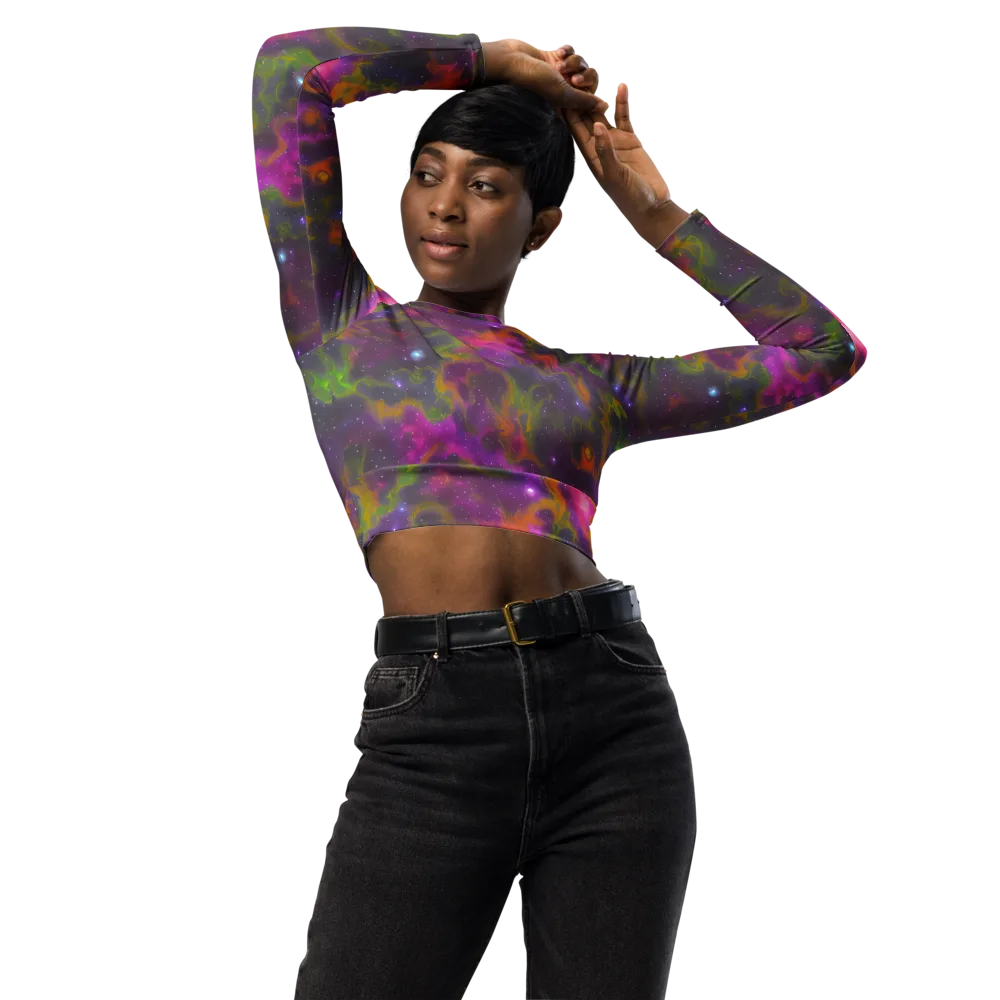 Orchid Cosmos on Long Sleeve Crop Top — Front