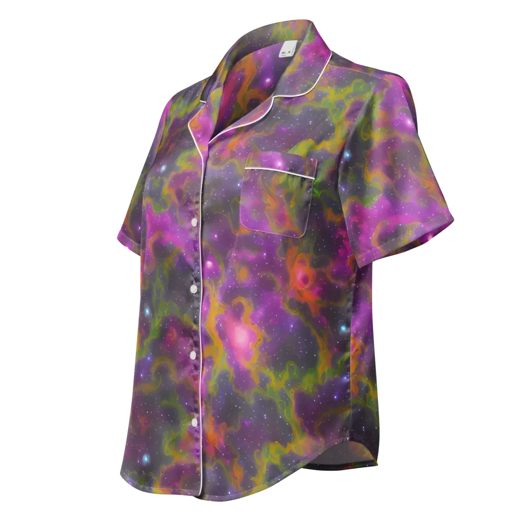 Orchid Cosmos on Women's Short Sleeve Pajama Top — Left Front