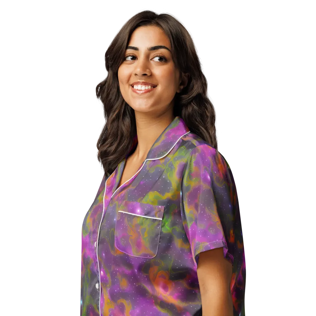 Orchid Cosmos on Women's Short Sleeve Pajama Top — Left Front