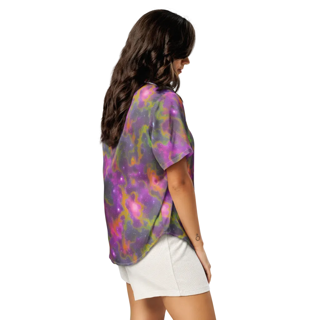 Orchid Cosmos on Women's Short Sleeve Pajama Top — Right Back