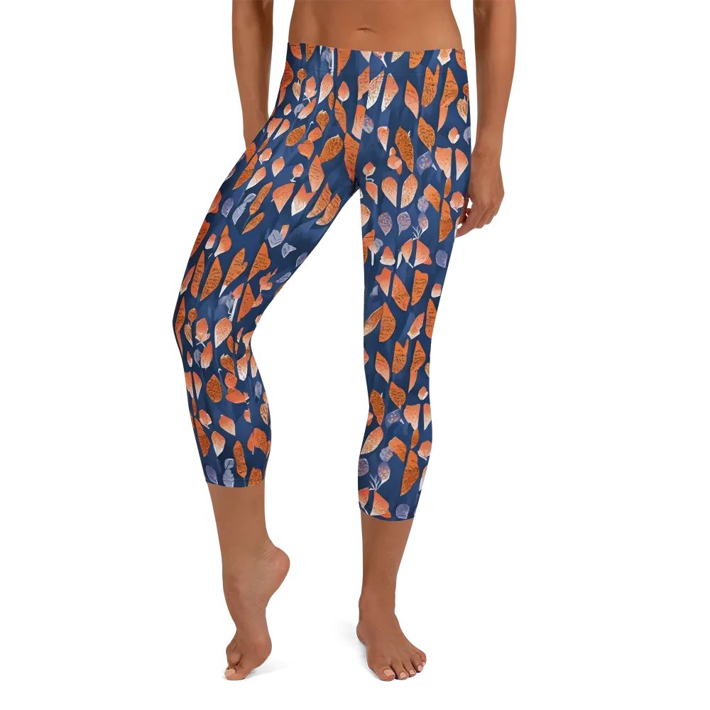 Ember Leaves on Capri Leggings — Front