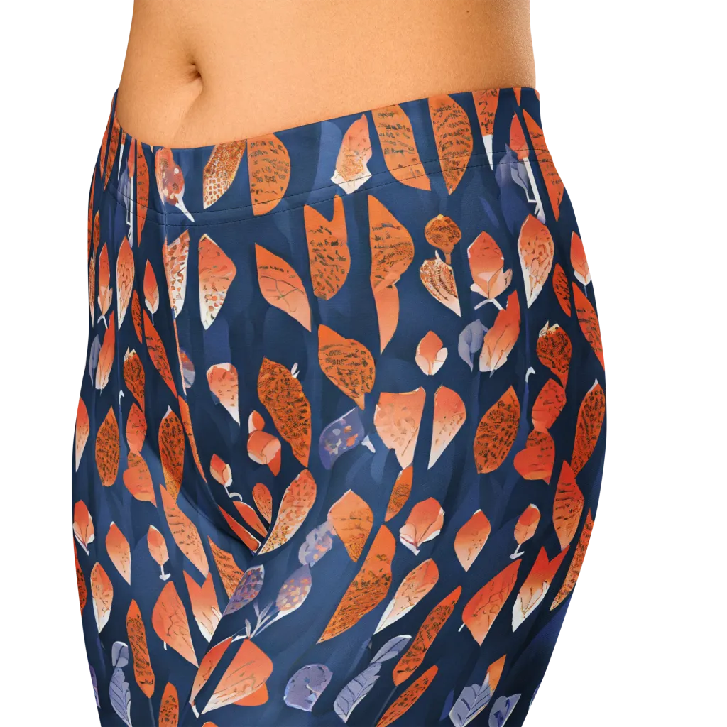 Ember Leaves on Capri Leggings — Zoomed-in