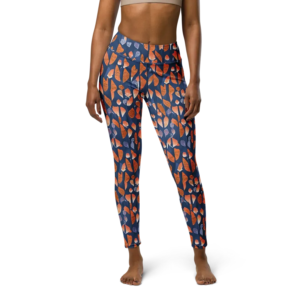 Ember Leaves on Yoga Leggings — Front