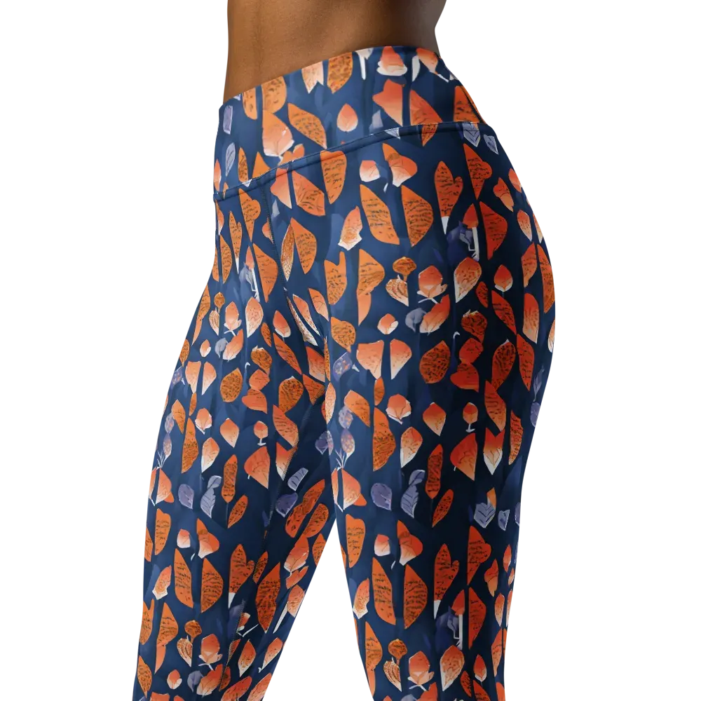 Ember Leaves on Yoga Leggings — Left Front