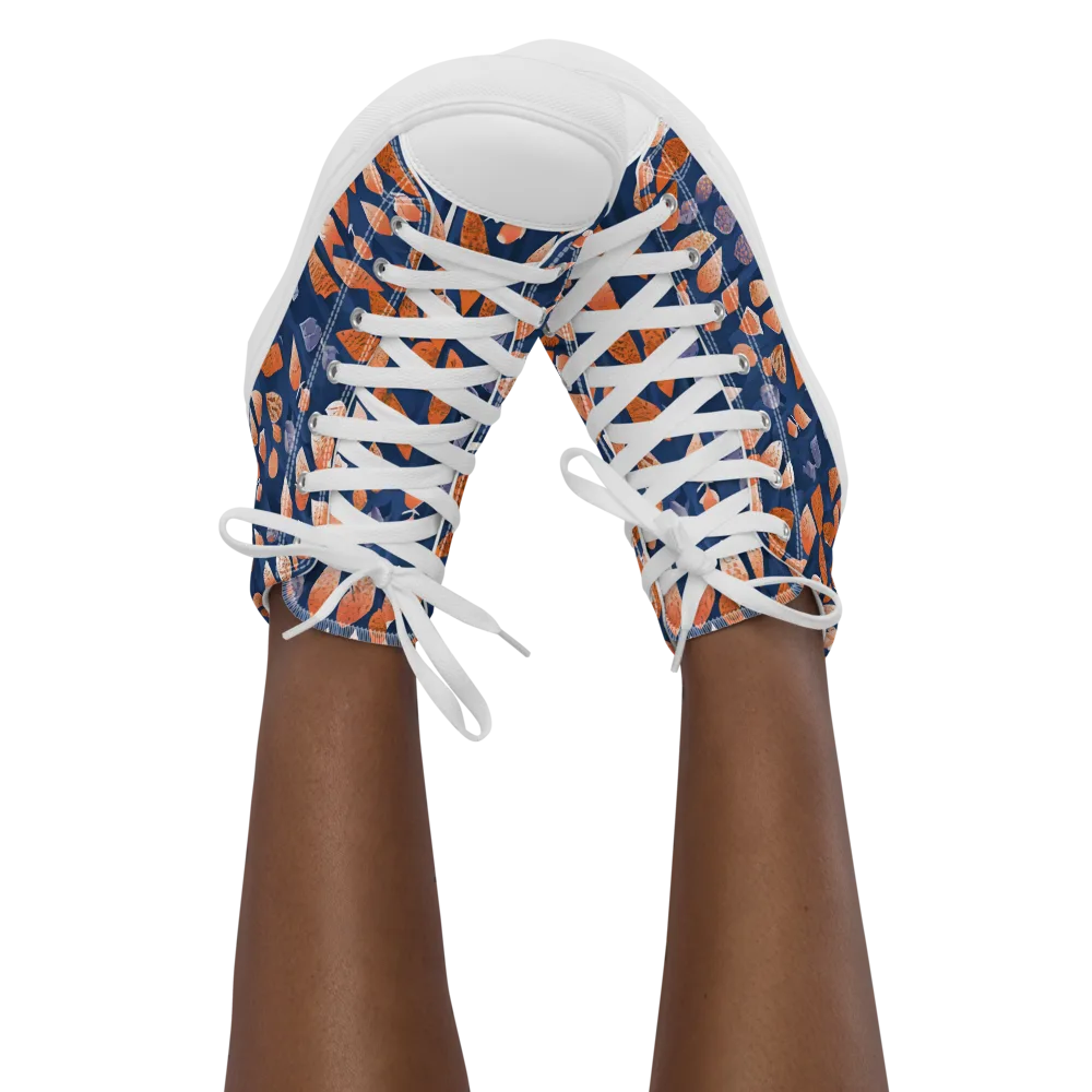 Ember Leaves on Women's High Top Canvas Shoes — Front