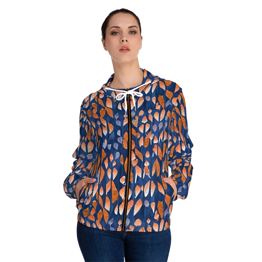 Ember Leaves on Women's Full-Zip Hoodie — Front On Person
