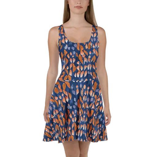 Ember Leaves on a Skater Dress