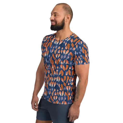 Ember Leaves on a Men's Athletic T-Shirt