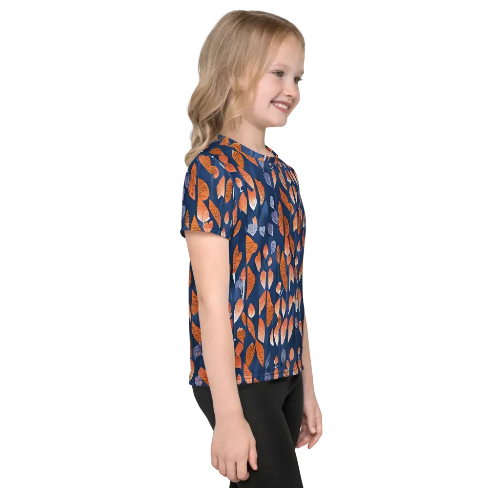 Ember Leaves on Kids Crew Neck T-Shirt — Right