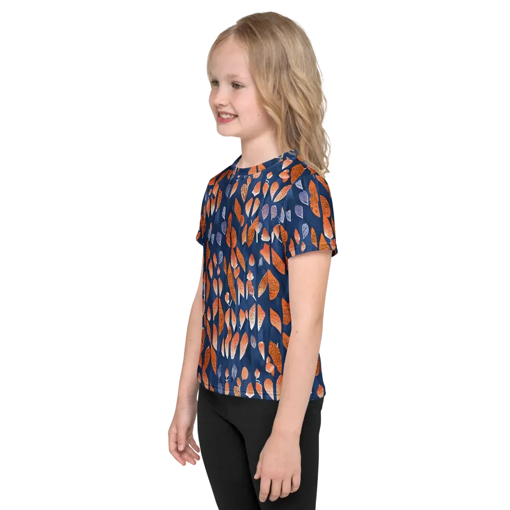 Ember Leaves on Kids Crew Neck T-Shirt — Left