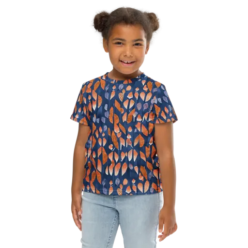 Ember Leaves on a Kids Crew Neck T-Shirt