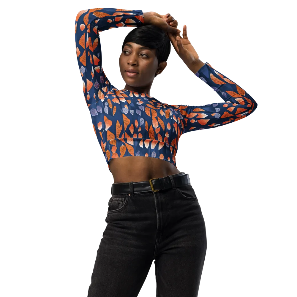 Ember Leaves on Long Sleeve Crop Top — Front