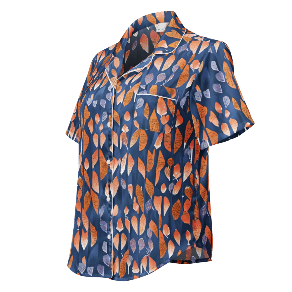 Ember Leaves on Women's Short Sleeve Pajama Top — Left Front