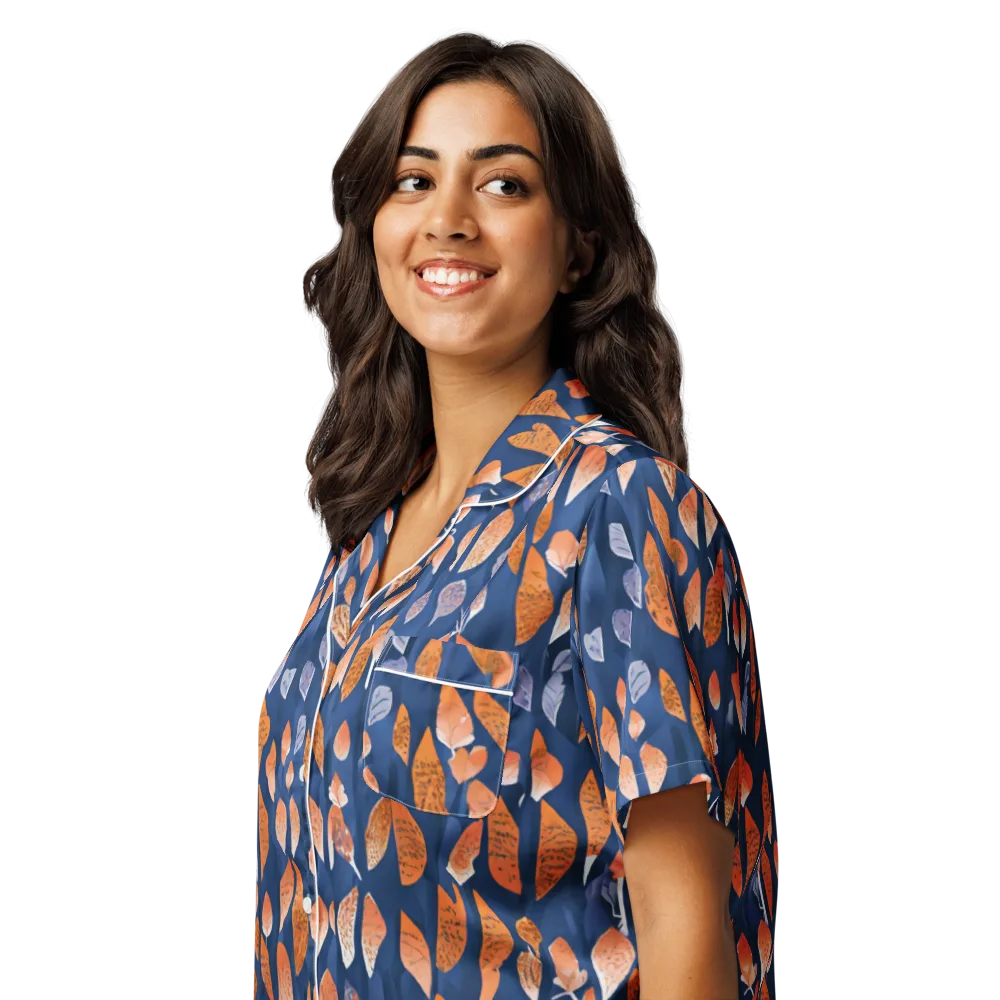 Ember Leaves on Women's Short Sleeve Pajama Top — Left Front