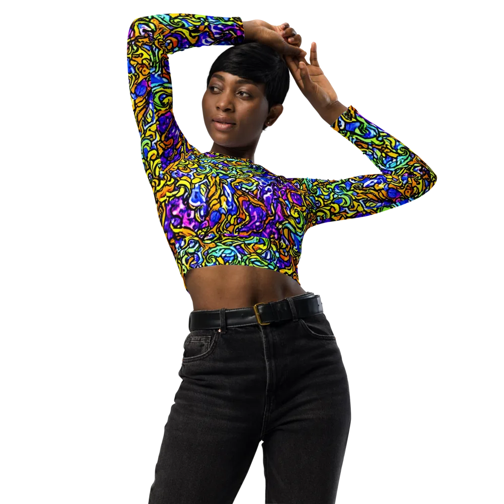 Jewel Frenzy on Long Sleeve Crop Top — Front
