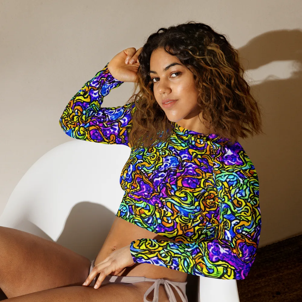 Jewel Frenzy on Long Sleeve Crop Top — Left Front