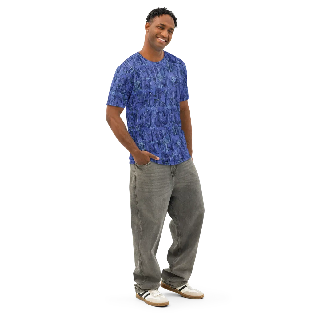 Sapphire Thicket on Men's Cotton Crew Neck T-Shirt — Right Front