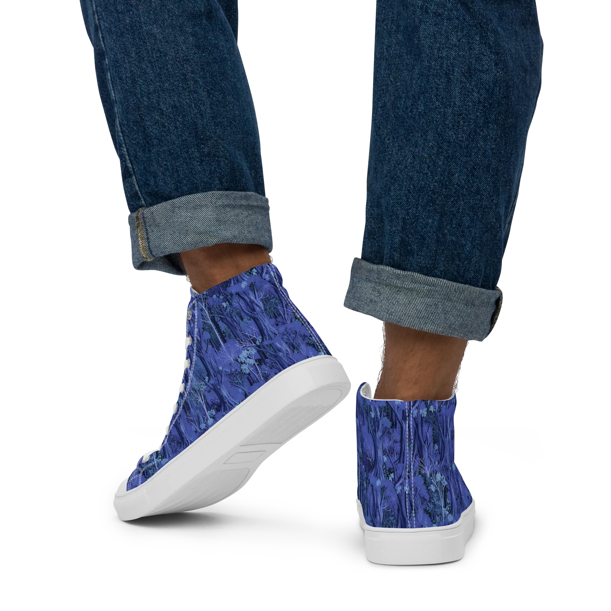 Sapphire Thicket on Men's High Top Canvas Shoes — Back