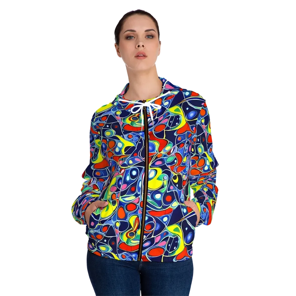 Chromatic Cells on Women's Full-Zip Hoodie — Front On Person