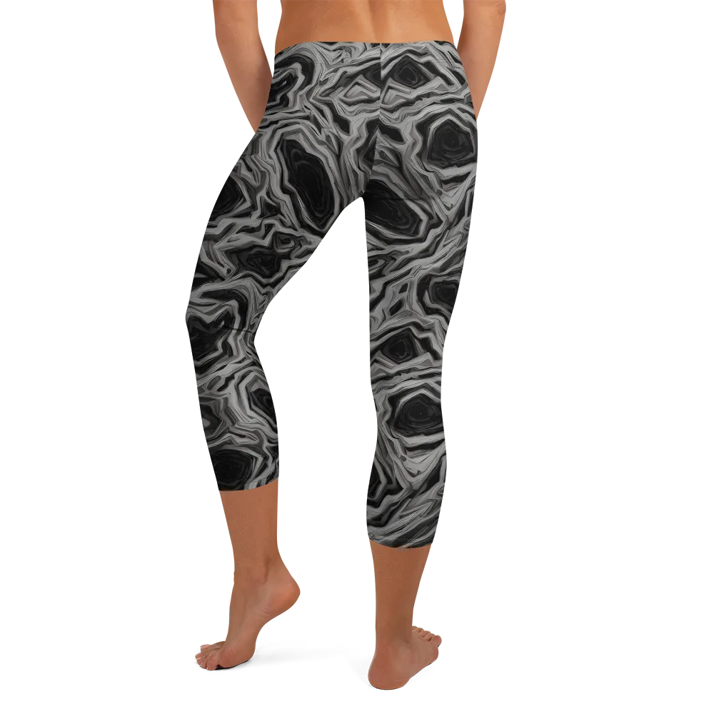 Black Marble Riot on Capri Leggings — Back