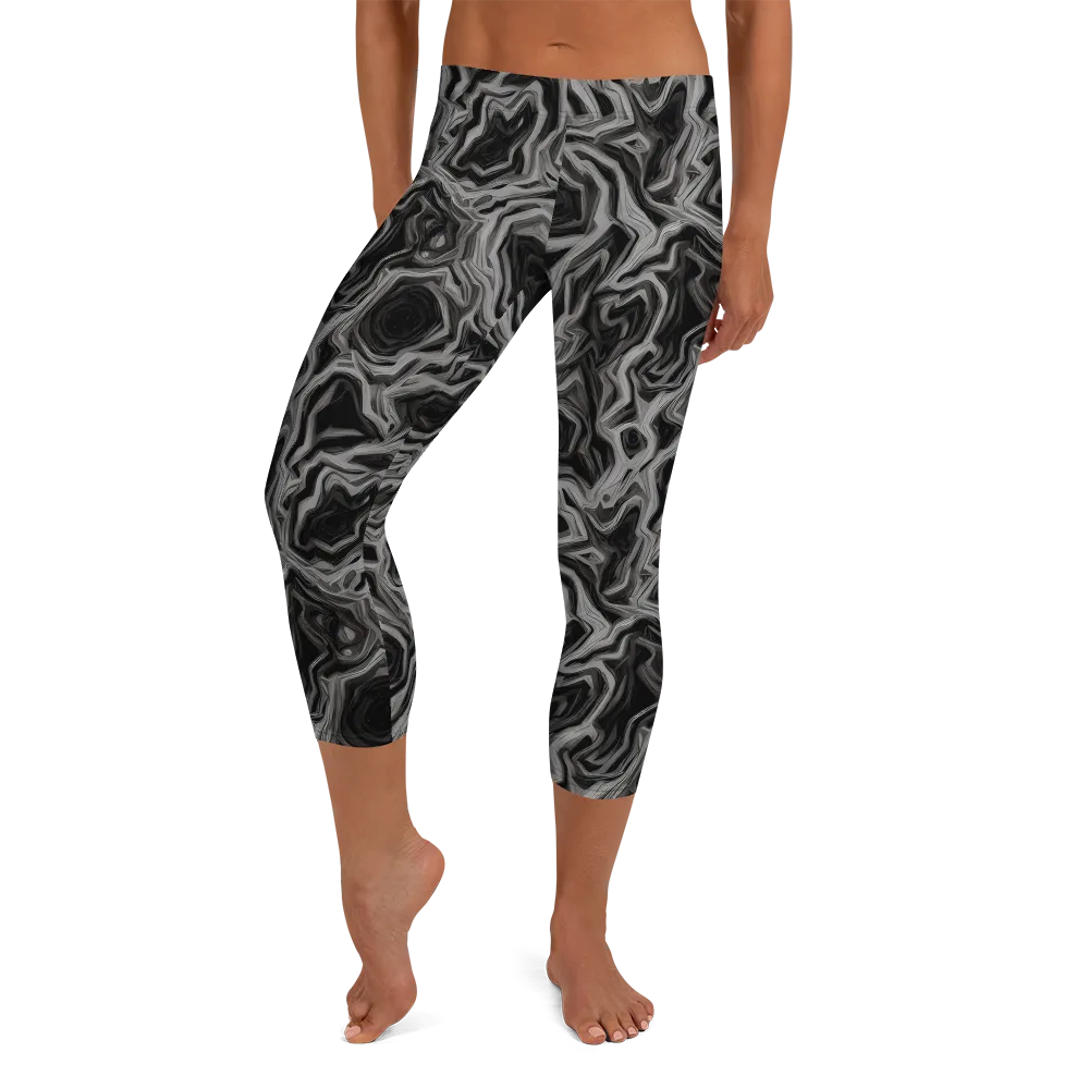 Black Marble Riot on Capri Leggings — Front