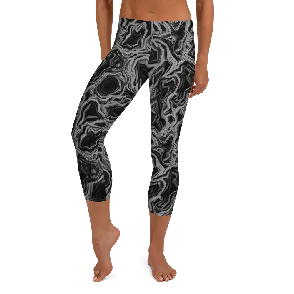 Black Marble Riot on Capri Leggings — Front