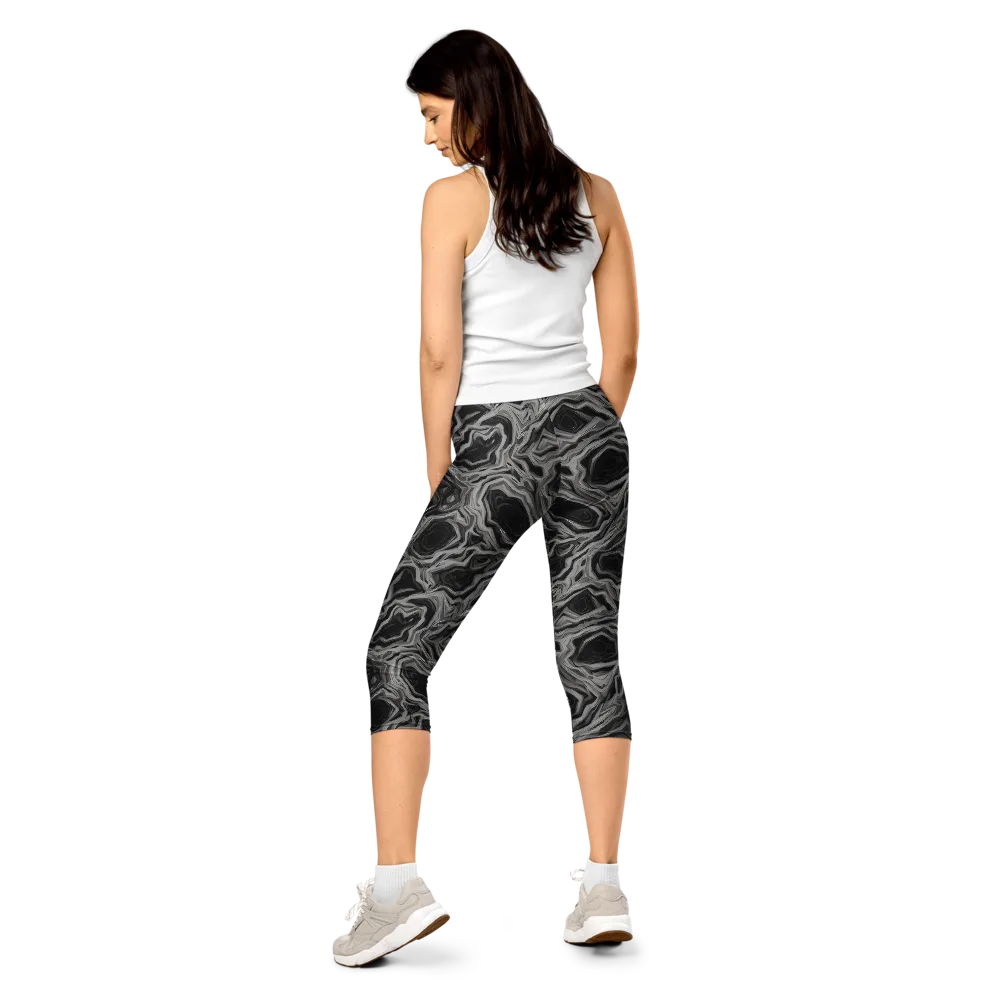 Black Marble Riot on Capri Leggings — Back