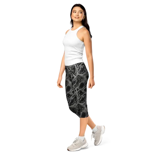 Black Marble Riot on a Capri Leggings