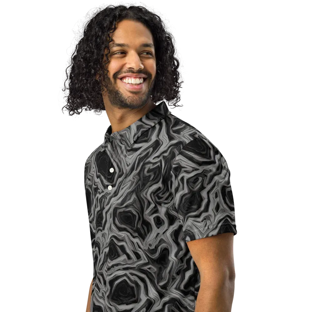 Black Marble Riot on Men's Slim Fit Polo Shirt — Left Front