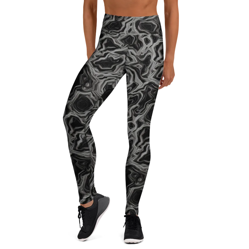 Black Marble Riot on Yoga Leggings — Front
