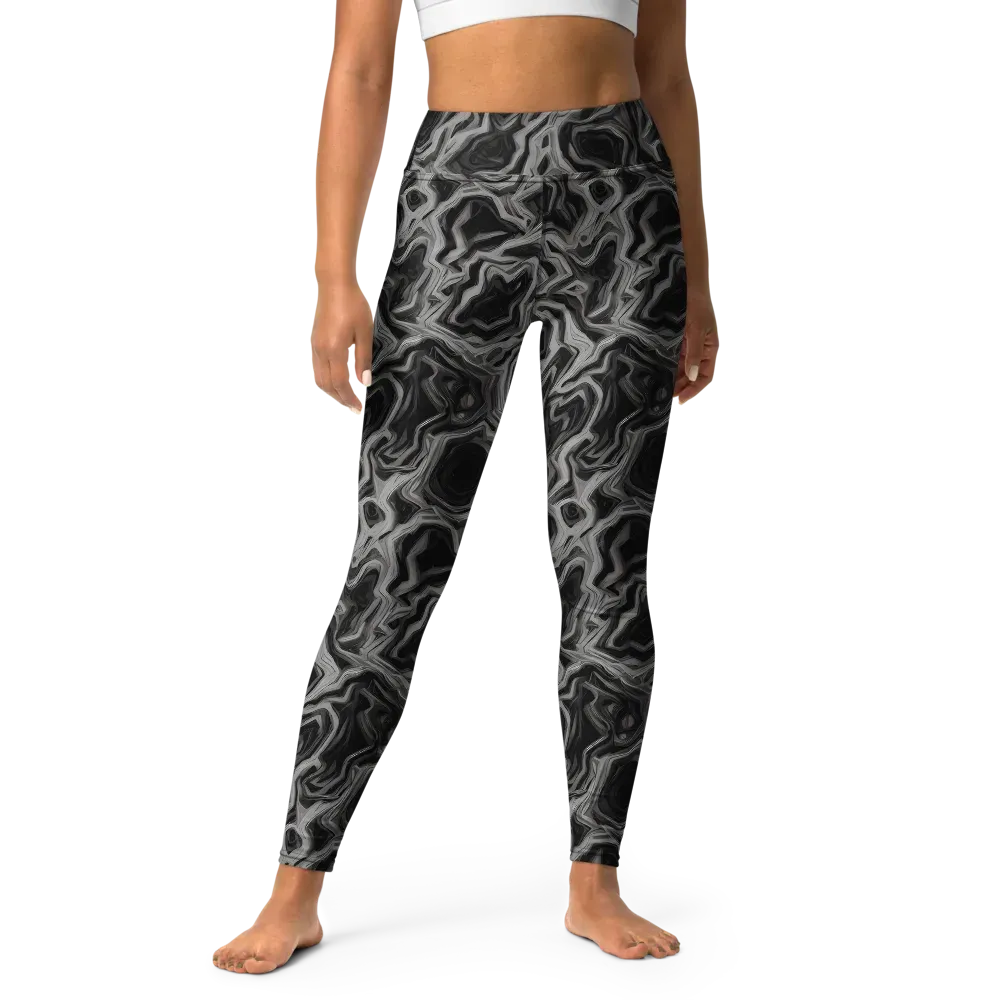 Black Marble Riot on Yoga Leggings — Front