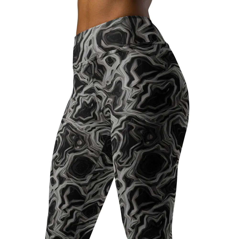 Black Marble Riot on Yoga Leggings — Left Front