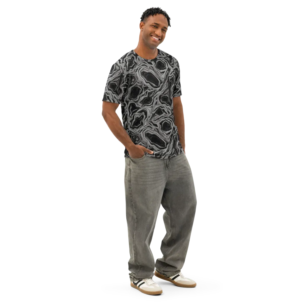 Black Marble Riot on Men's Cotton Crew Neck T-Shirt — Right Front