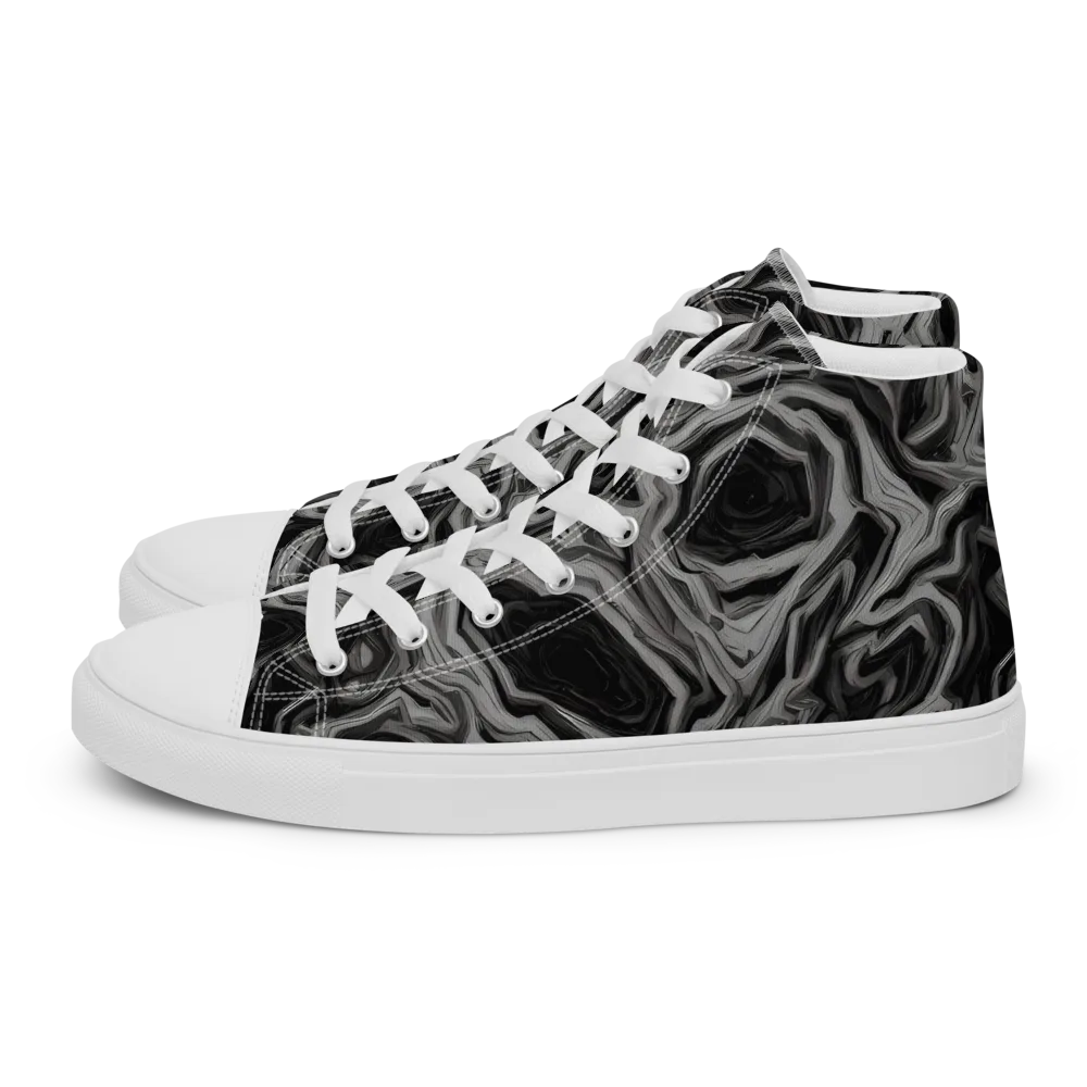 Black Marble Riot on Men's High Top Canvas Shoes — Left