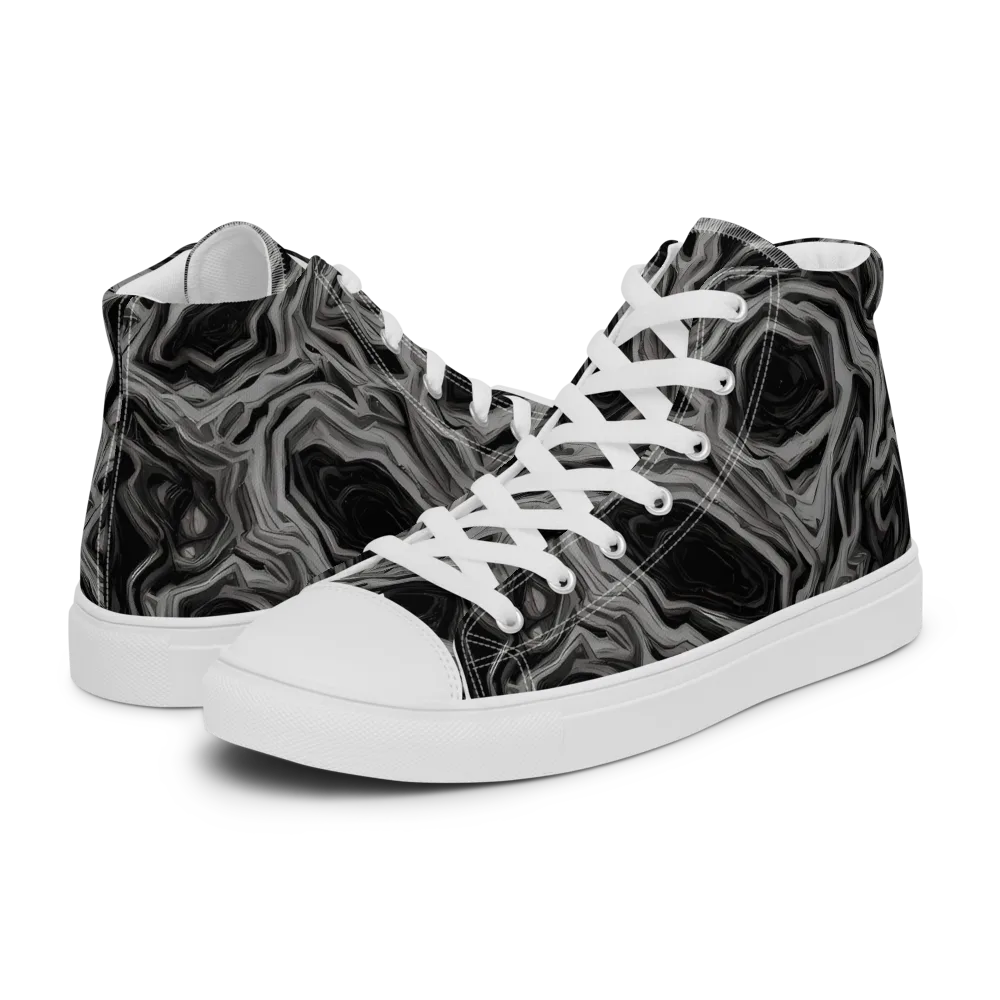 Black Marble Riot on Men's High Top Canvas Shoes — Left