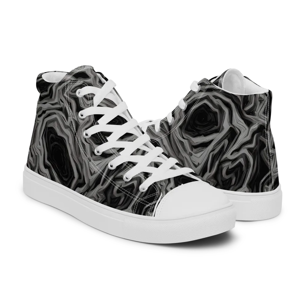 Black Marble Riot on Men's High Top Canvas Shoes — Right