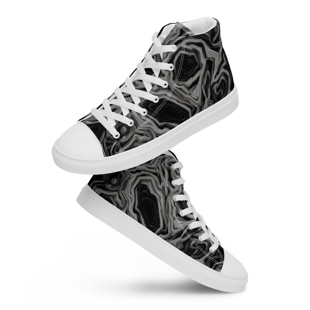 Black Marble Riot on Men's High Top Canvas Shoes — Front