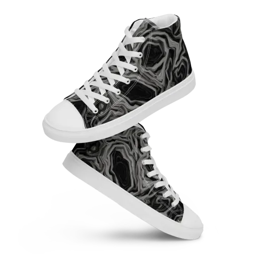Black Marble Riot on a Men's High Top Canvas Shoes