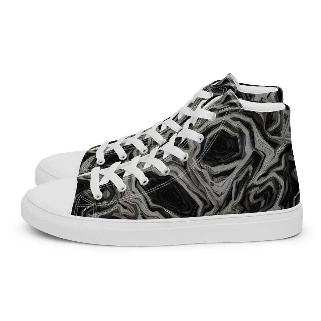 Black Marble Riot on Women's High Top Canvas Shoes — Left
