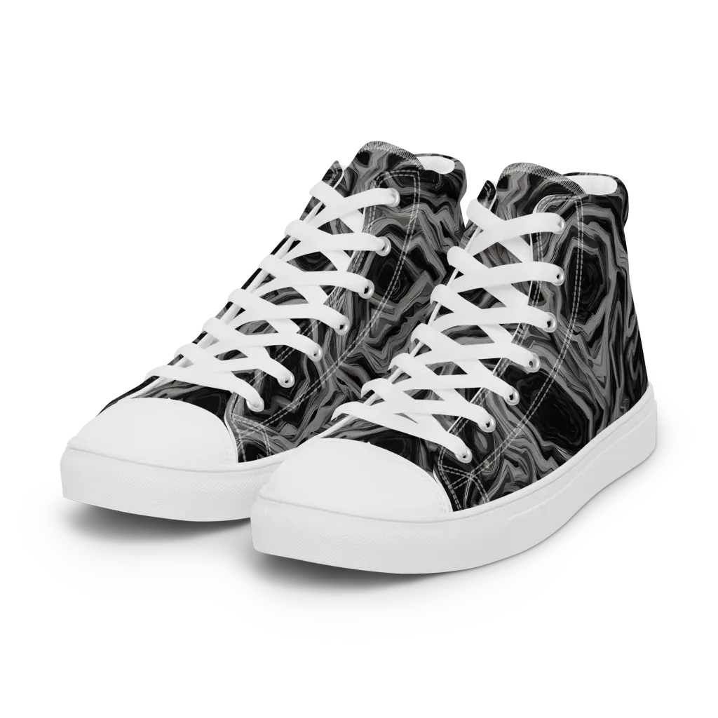 Black Marble Riot on Women's High Top Canvas Shoes — Left Front