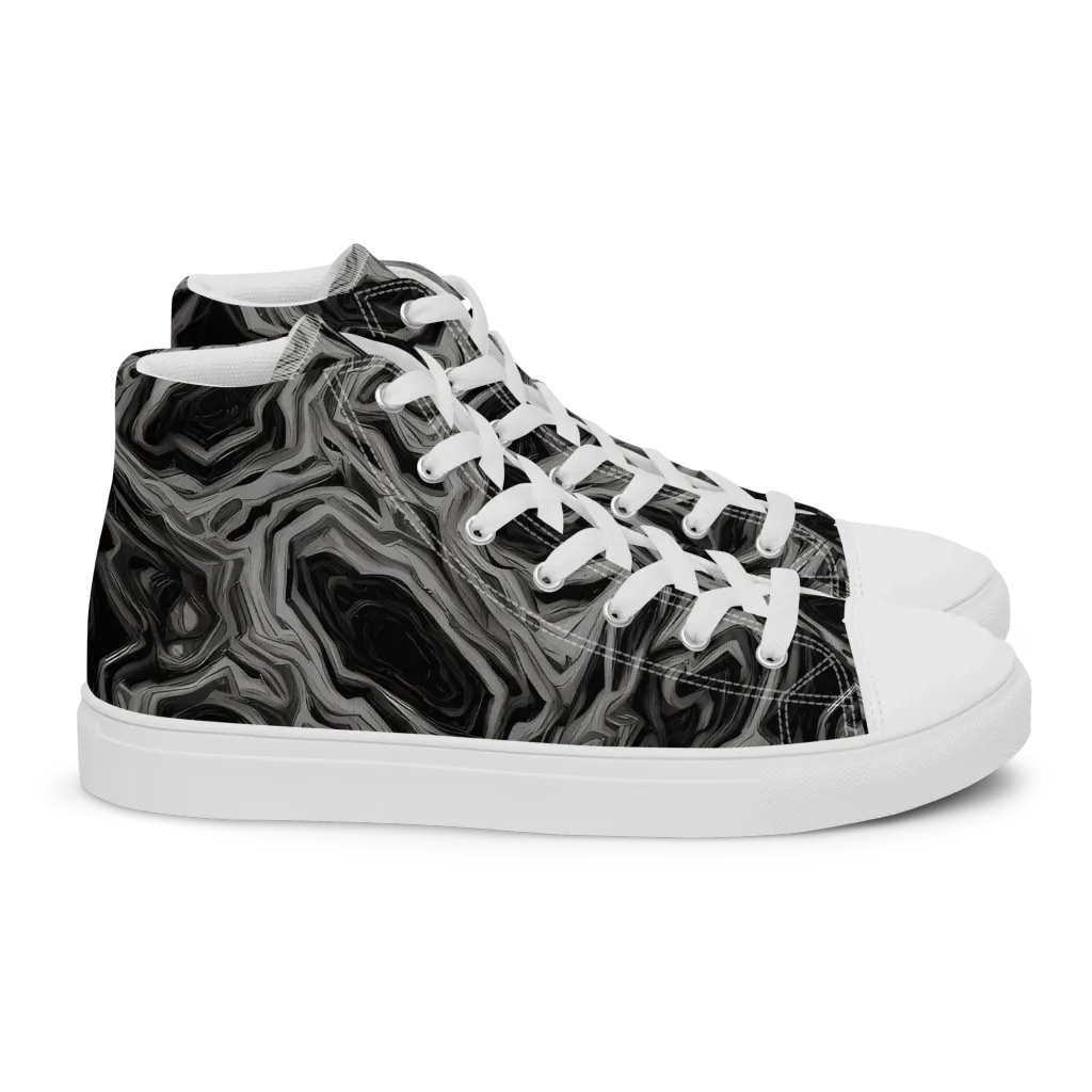 Black Marble Riot on Women's High Top Canvas Shoes — Right