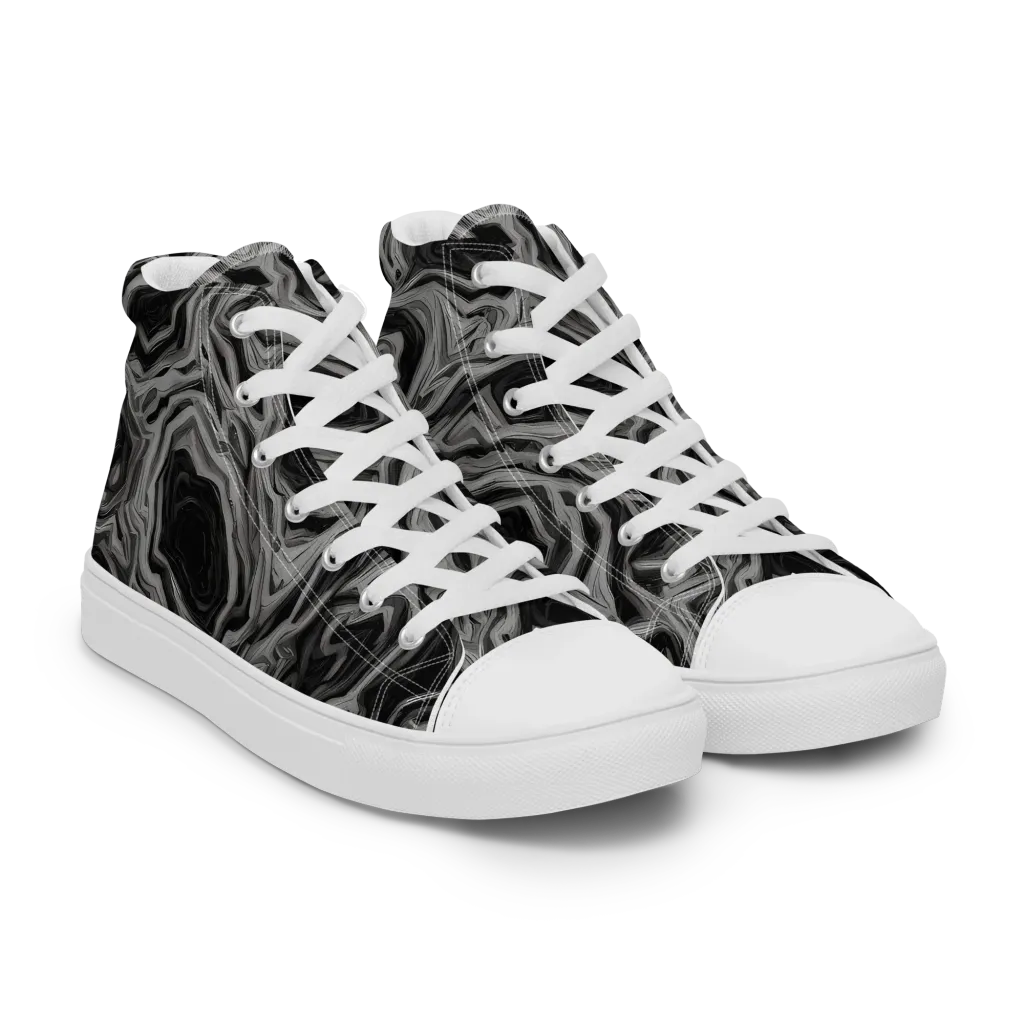 Black Marble Riot on Women's High Top Canvas Shoes — Right Front