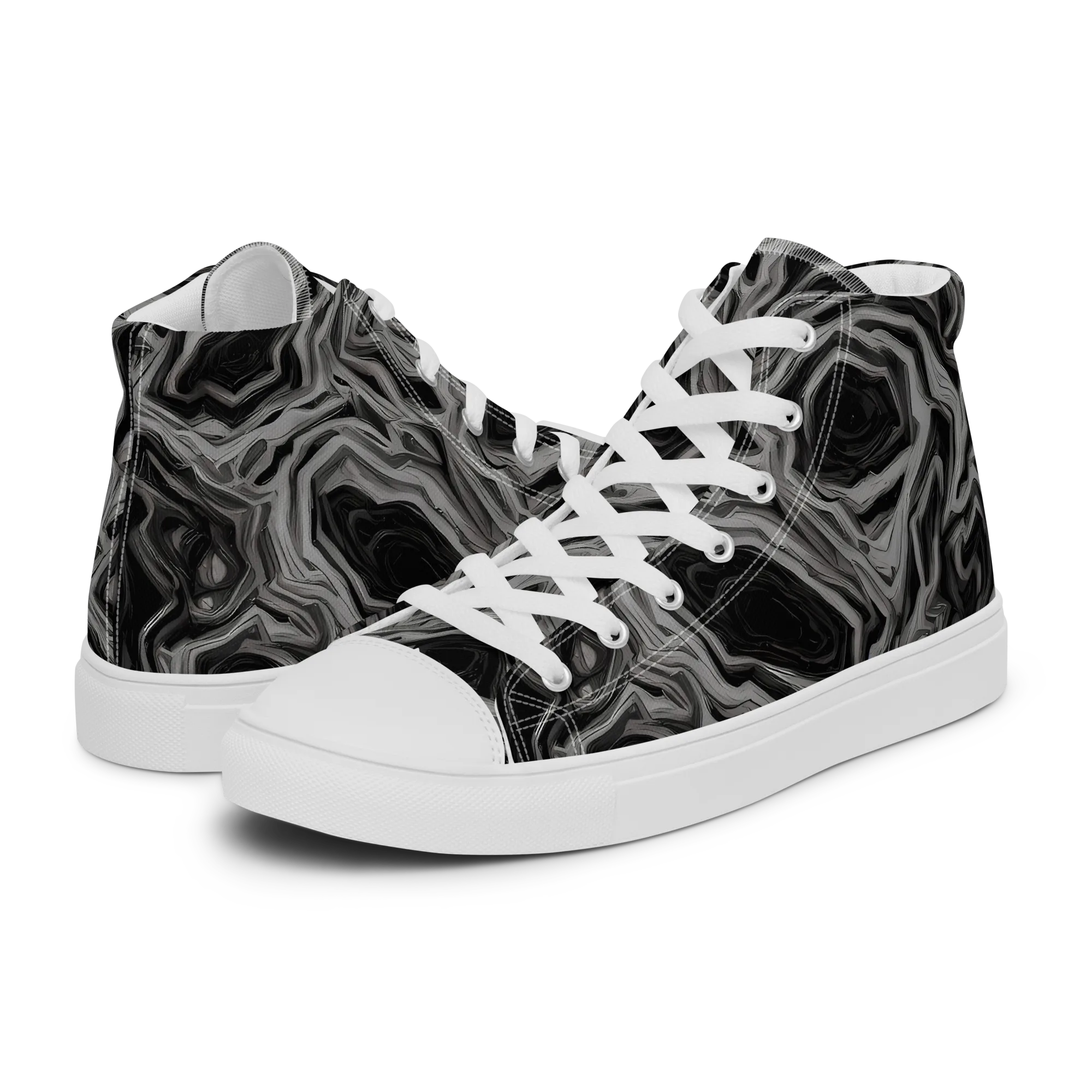Black Marble Riot on Women's High Top Canvas Shoes — Left