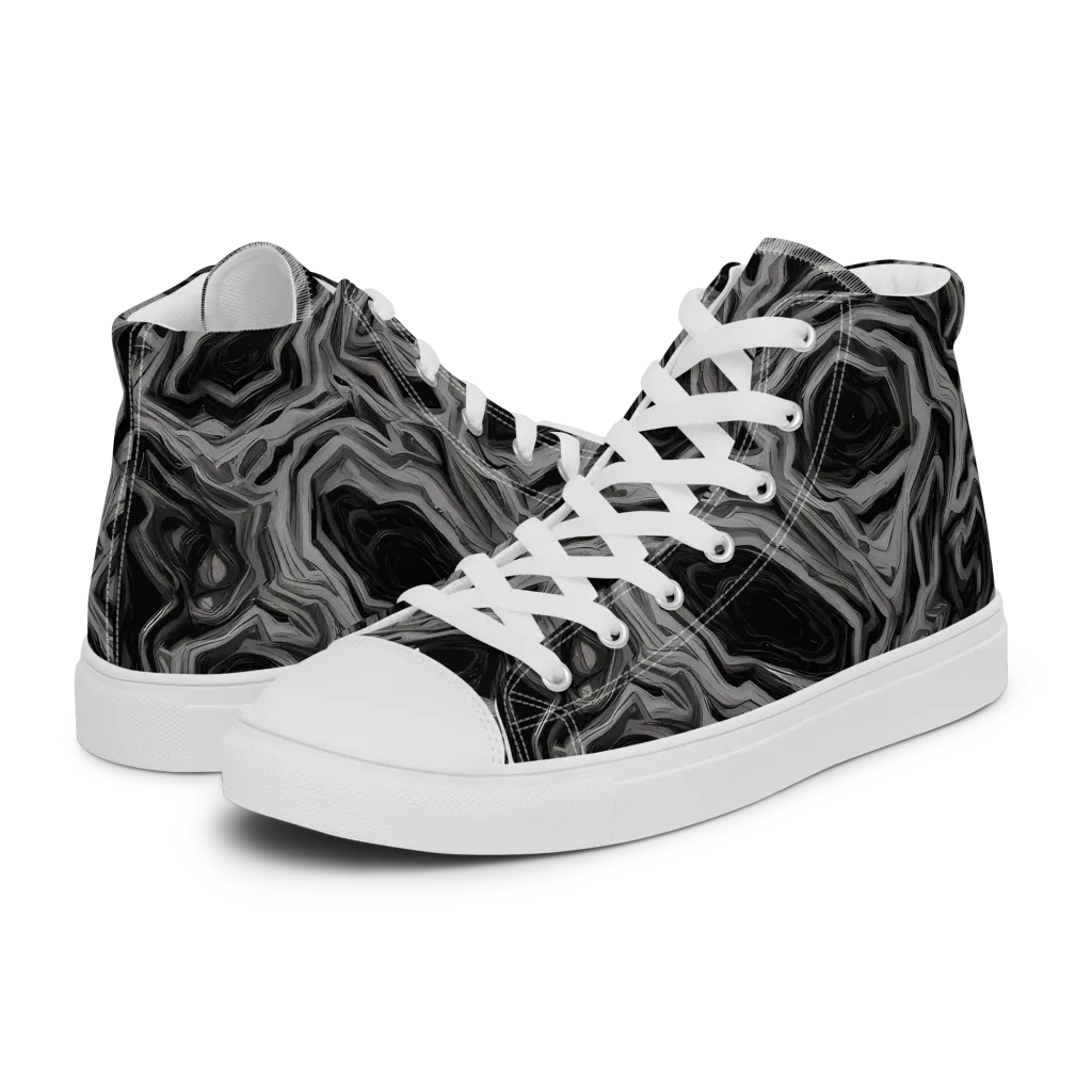 Black Marble Riot on Women's High Top Canvas Shoes — Left