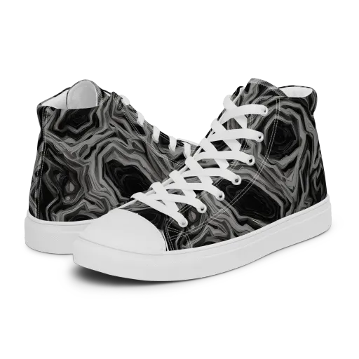 Black Marble Riot on a Women's High Top Canvas Shoes